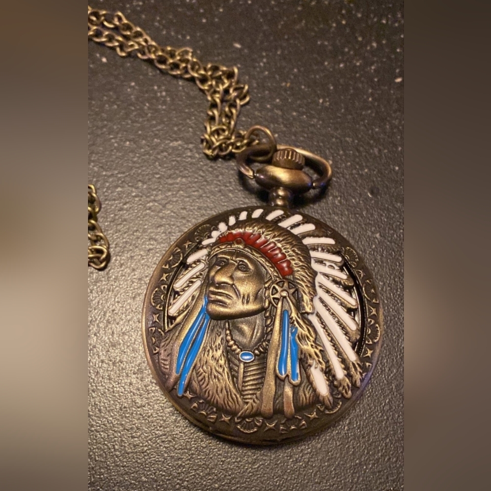 New beautiful Native American quartz pocket watch.  Choose color